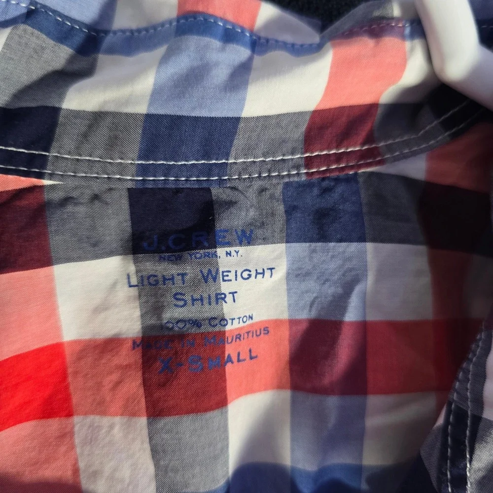 J. Crew Lightweight Shirt Red Blue‎ Plaid Button Down Long Sleeve Mens XS